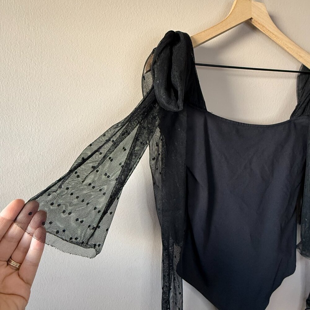 Women's XS Intimately Free People Tongue Tied Lace mesh Tie Shoulder Bodysuit - Picture 6 of 14